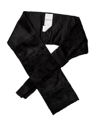 Pre-owned Valentino Lamb Fur Scarf In Black