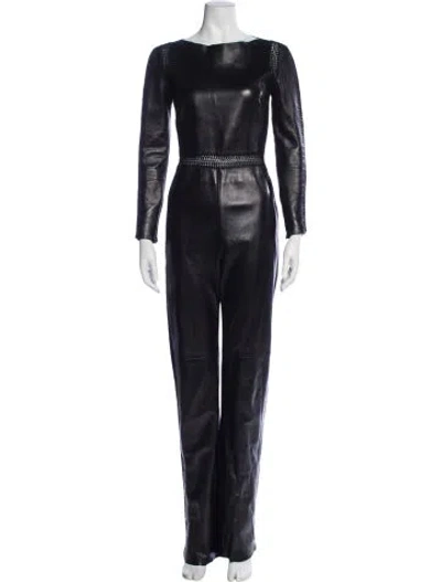 Pre-owned Valentino Lamb Leather Bateau Neckline Jumpsuit In Blue