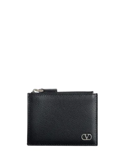 VALENTINO GARAVANI VALENTINO LAMBSKIN AND CALFSKIN BLACK WALLET