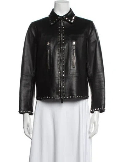 Pre-owned Valentino Lambskin Biker Jacket In Black