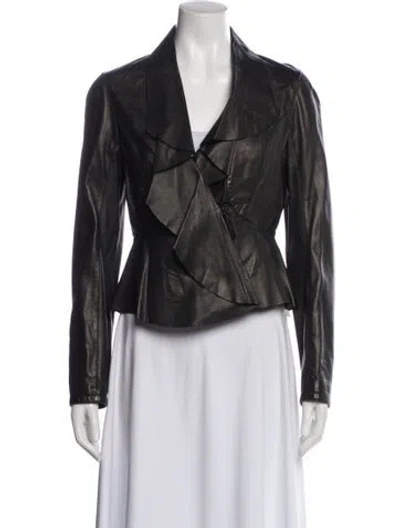 Pre-owned Valentino Lambskin Biker Jacket In Gray