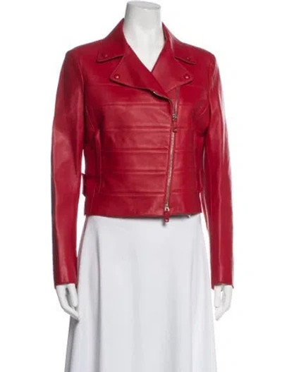 Pre-owned Valentino Lambskin Biker Jacket In Red
