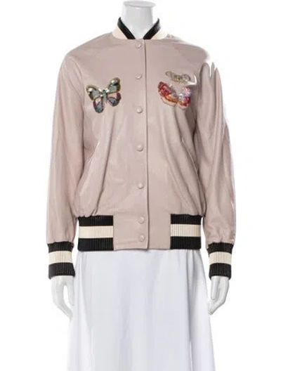 Pre-owned Valentino Lambskin Bomber Jacket In Pink
