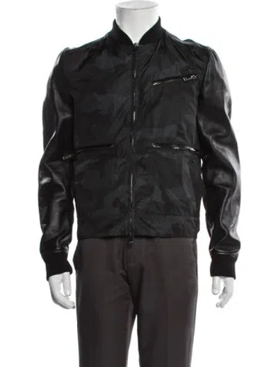 Pre-owned Valentino Lambskin Camouflage Print Bomber Jacket In Black