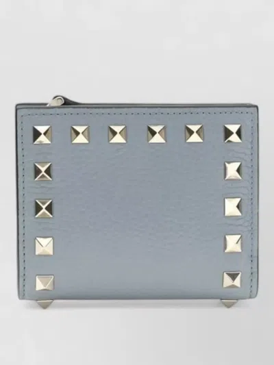 Valentino Garavani Lambskin Clutch Wallet Studded Design In Blue