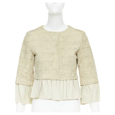Pre-owned Valentino Lambskin Floral Laser Cut Cropped Jacket It40 In Sand