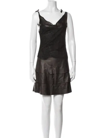 Pre-owned Valentino Lambskin Mini Dress In Brown