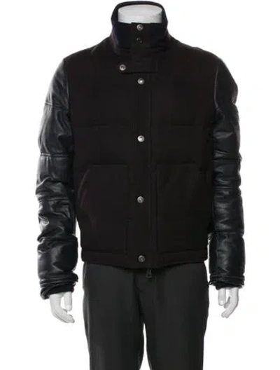 Pre-owned Valentino Lambskin Puffer Coat In Blue