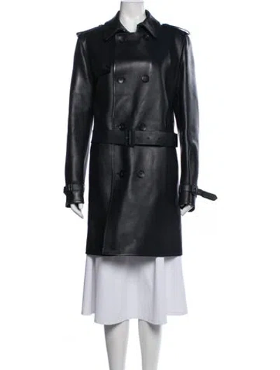 Pre-owned Valentino Lambskin Trench Coat In Black