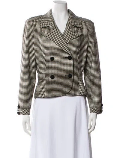 Pre-owned Valentino Lambswool Houndstooth Print Blazer In Neutral