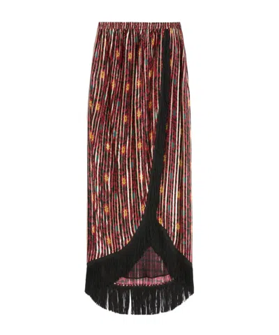 Valentino Lamé Midi Skirt With Apres L'hiver Print In Brown