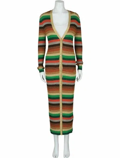 Pre-owned Valentino Lamé Striped Cardigan W/ Tags In Gold