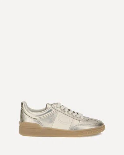 Valentino Garavani Laminated Leather Upvillage Sneakers In Silver