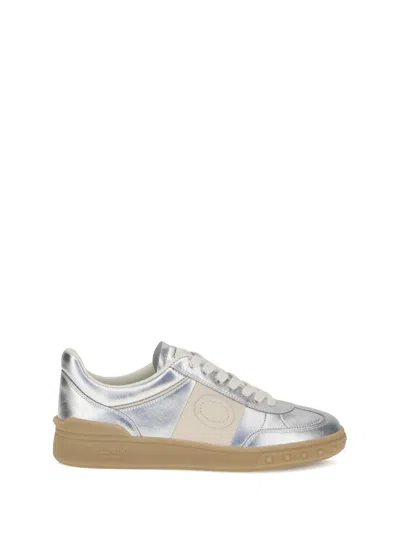 Valentino Garavani Laminated Leather Upvillage Sneakers In Silver