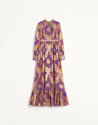 Valentino Apres L'hiver Embroidered Maxi Dress In Purple Orchid/multicolor