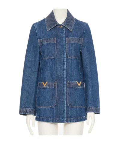 Valentino Lapel Collar Long-sleeved Casual Jacket In Blue