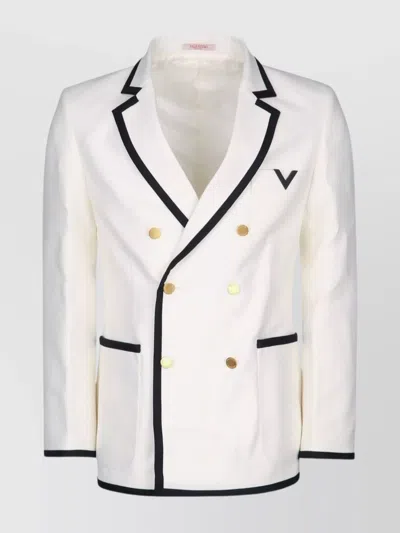 Valentino Double-breasted Wool And Silk Jacket With Rubberised V Detail In Ivory White