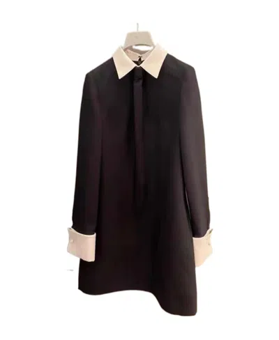 Valentino Lapel Long-sleeved Dress In Black
