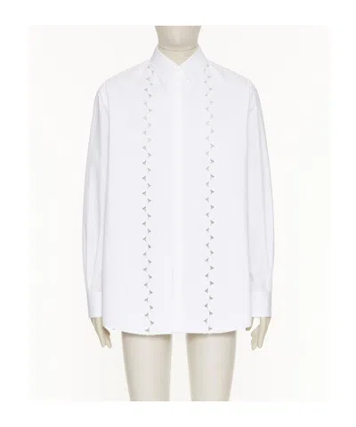 Valentino Lapel Long-sleeved Shirt In White