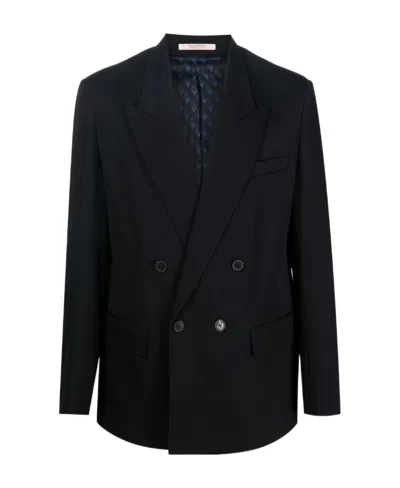 Valentino Lapel Long-sleeved Suit Jacket In Black