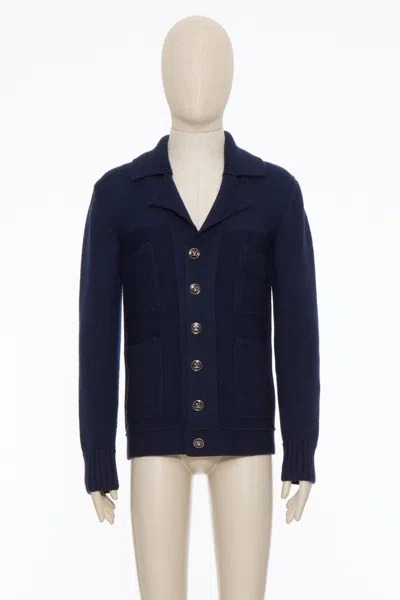 Valentino Lapel Long-sleeved Sweater In Blue