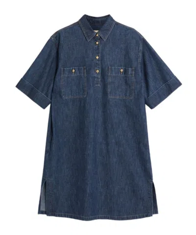 Valentino Lapel Short Sleeve Dress In Blue