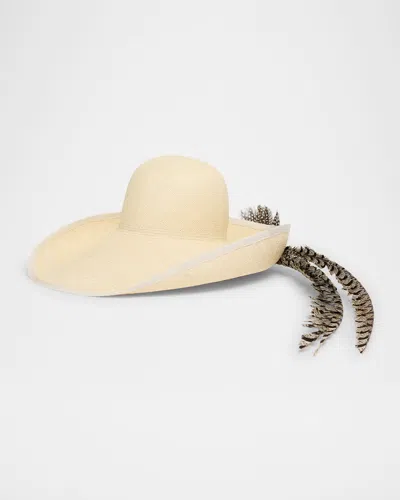 VALENTINO GARAVANI LARGE BRIM HAT W/ PHEASANT FEATHERS