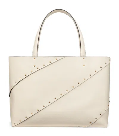 Valentino Garavani Wispy Large Rockstud Leather Tote Bag In Ivory