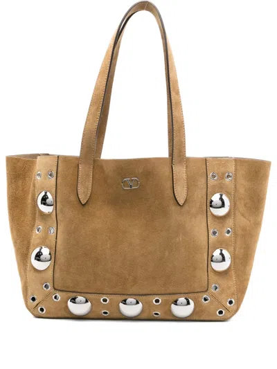 Valentino Garavani Large Nellcôte Eyelet-embellished Tote Bag In Neutral