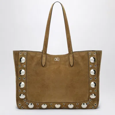 VALENTINO GARAVANI VALENTINO GARAVANI LARGE NELLCÔTE TOTE BAG IN HAVANA SUEDE