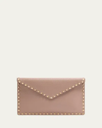 Valentino Garavani Large Rockstud Leather Flat Pouch Bag In Pink