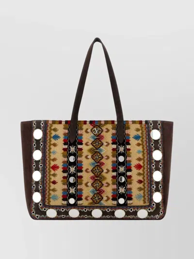 Valentino Garavani Large Shopping Bag Embroidered Design In Brown