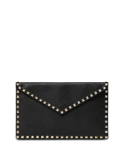 Valentino Garavani Large Studded Leather Flat Pouchette In Black