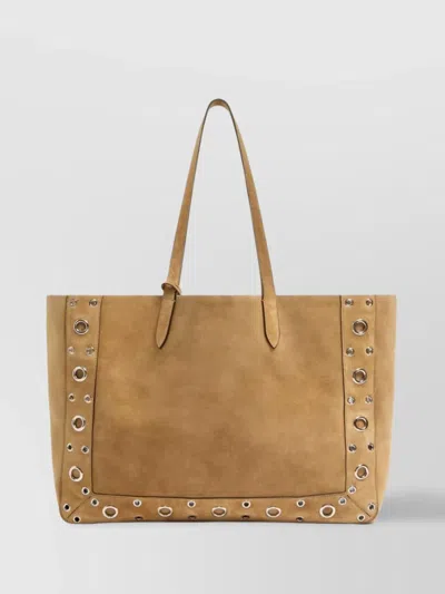Valentino Garavani Large Suede Leather Tote With Studded Detailing In Brown