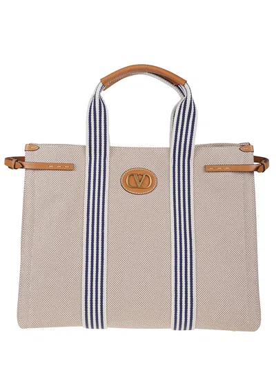 Valentino Garavani Large Tote Antibes Canvas In Qxj Naturale Tobacco Bianco Blue Natural Cam