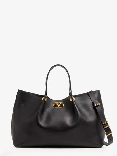 Valentino Garavani Large Vlogo Signature Leather Tote Bag In Black