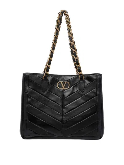 Valentino Garavani Laseine Chevron Motif Shopping Bag In Black