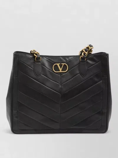 Valentino Garavani Laseine Chevron Nappa Leather Shopping Tote In Black