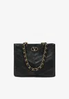 Valentino Garavani  Garavani Laseine Shopping Bag In Nappa Leather With A Chevron Pattern W In Black