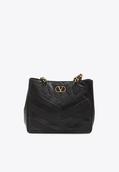 Valentino Garavani Laseine Chevron Shoulder Bag In Black