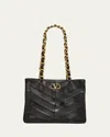 Valentino Garavani  Garavani Laseine Shopping Bag In Nappa Leather With A Chevron Pattern W In Black