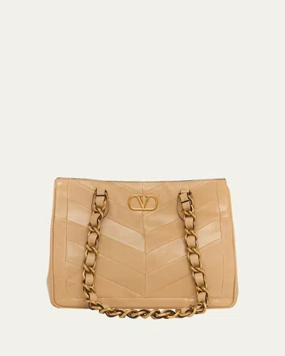 Valentino Garavani Laseine Small Nappa Leather Shopping Bag In Sand