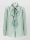 Valentino Crepe Shirt With High Neck And Ruffled Neckline