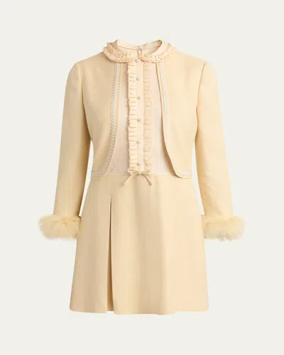 VALENTINO LAYERED RUFFLE FEATHER CUFF MINI DRESS