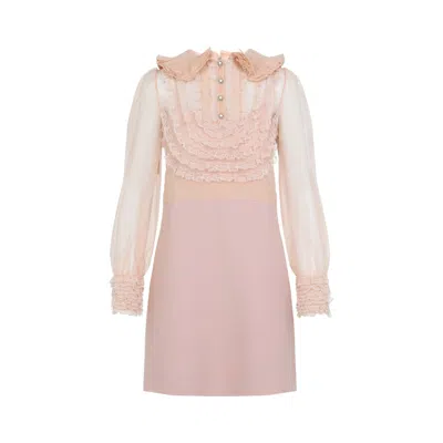 VALENTINO VALENTINO LAYERED RUFFLE MINI DRESS WITH LACE DETAIL