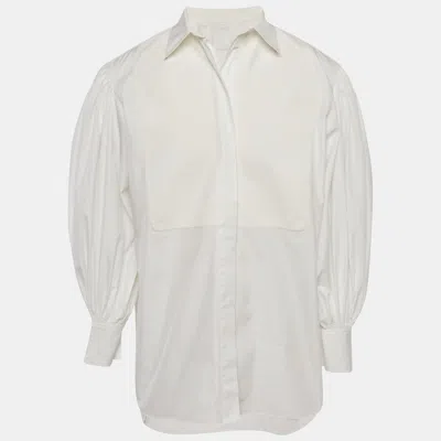 Pre-owned Valentino Le Blanc White Paneled Cotton Puff Sleeve Shirt L