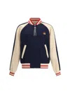 Valentino Wool And Cotton Bomber Jacket With Vlogo And Chat De La Maison Patch In Blue