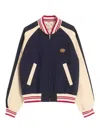 Valentino Wool And Cotton Bomber Jacket With Vlogo And Chat De La Maison Patch In Blue