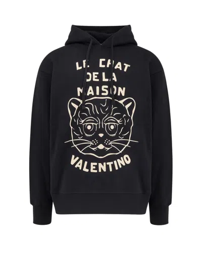 Valentino Jersey Felpa Le Chat De La Maison In Black