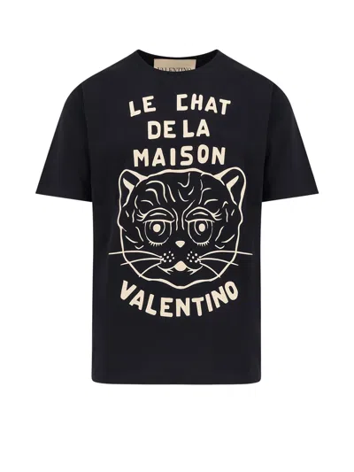 Valentino Chat De La Maison Cotton T-shirt In Black